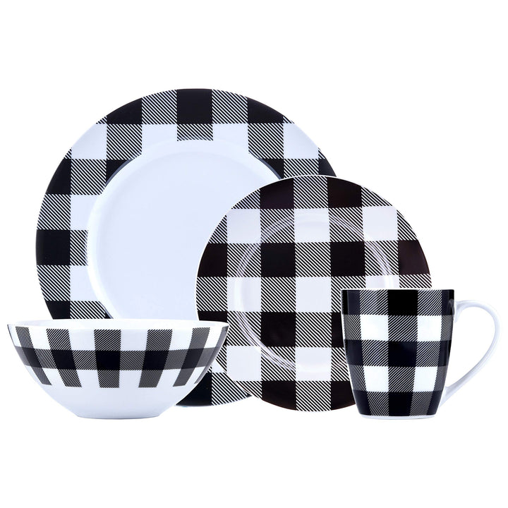 16pc Buffalo Plaid WhiteBlack 11 X 0'5 Black Stripe Modern Contemporary Round