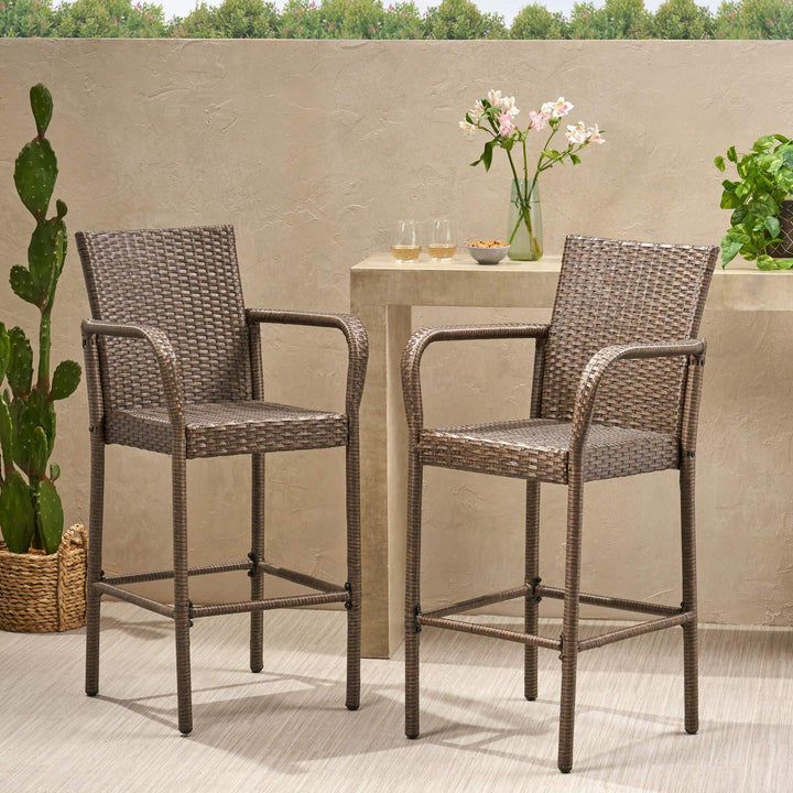 Christopher Knight Home Delfina Outdoor Wicker Barstools 2-Pcs Set Mix