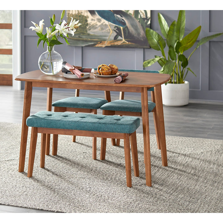 4-Piece Nettie Solid Wood Dining Set Brown Mid-Century Modern Contemporary Walnut/Teal