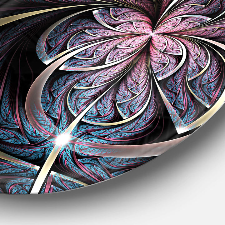 Designart Dark Blue Fractal Butterfly Flower Floral Round Metal Wall Art-Disc of