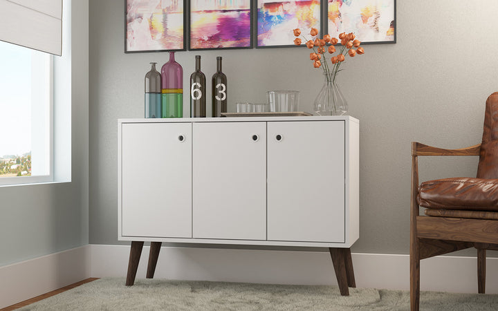 ModHaus Living Mid Century Modern Sideboard TV St with e Shelves 2 Doors White - N/A