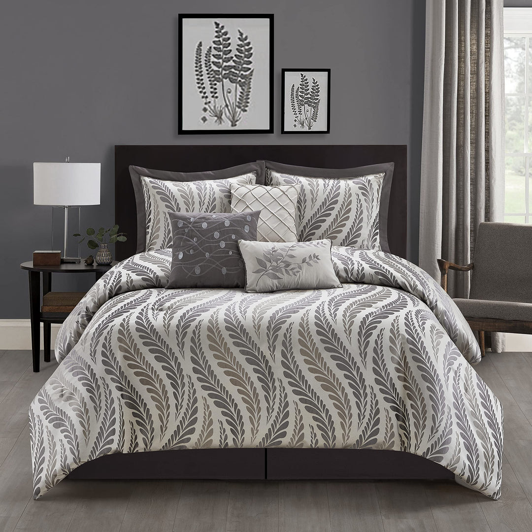 Grand Avenue Modern and Warm 7 Piece Comforter Bedding Set Taupe Bed Size California King