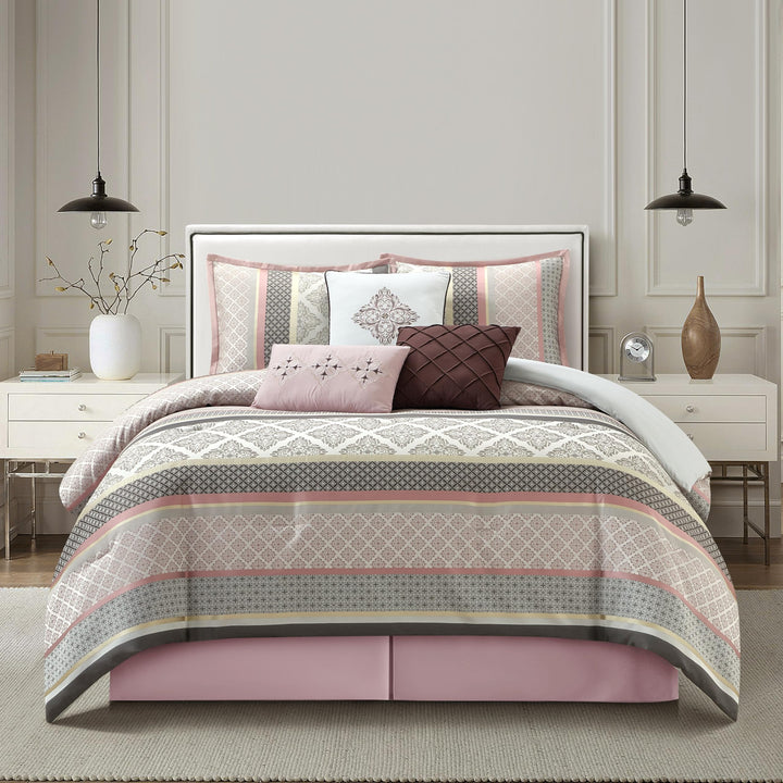 Stratford Park Jacquard 7 Piece Comforter Set Blush California King Size Blush - California King