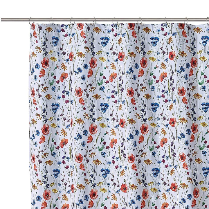 Poppy Shower Curtain White Floral Modern Contemporary Cotton Blend