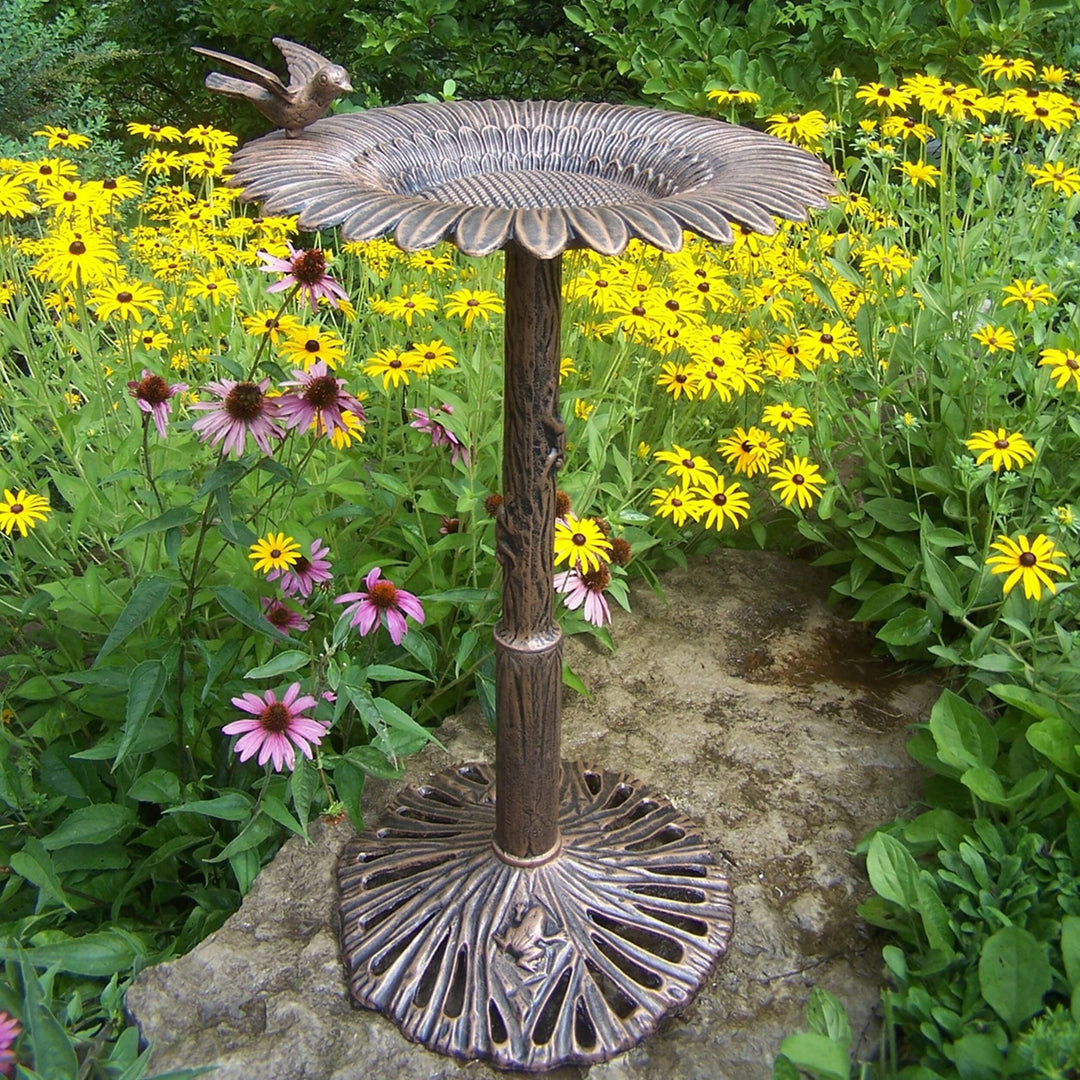 Oceovc Oakland Living Corporation Premium Sunflower Bird Bath Bronze Brown/Black