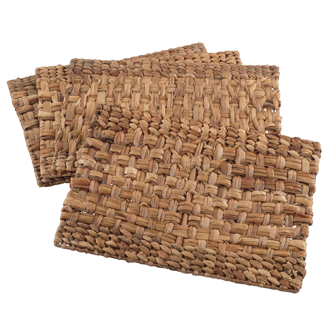 4 Piece Set Brown Woven Rattan Placemats Wooden Hardboard Texture Placemat