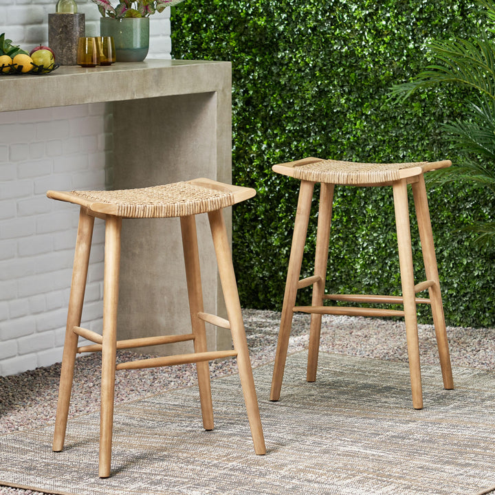 Christopher Knight Home Magwen Outdoor Acacia Wood Barstool with Wicker (Set