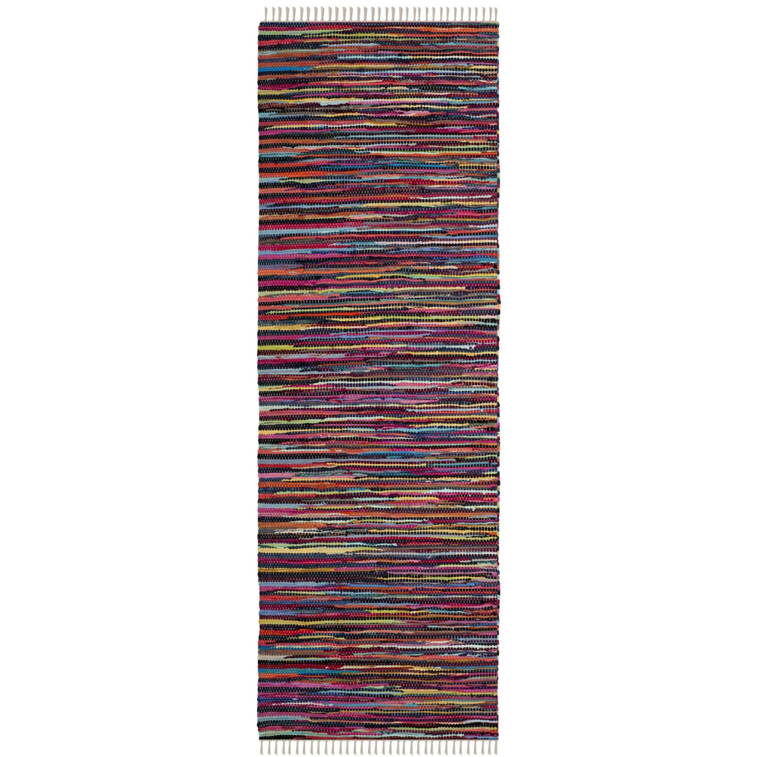 Rag Rug Runner with Tassels Maroon Pink Multicolor Rags Weave Floor Mat