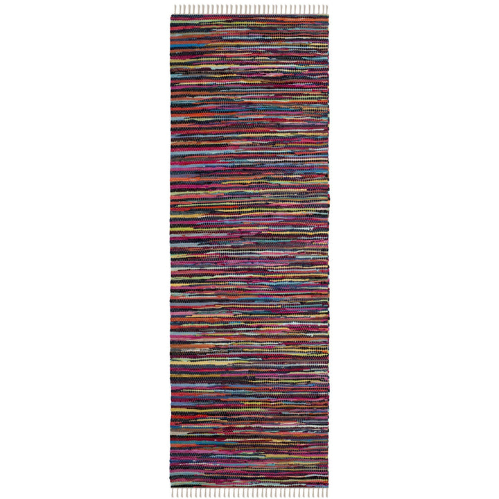 Rag Rug Runner with Tassels Maroon Pink Multicolor Rags Weave Floor Mat