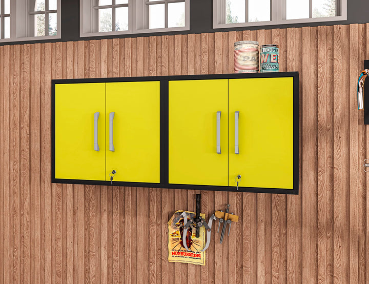 Manhattan Comfort Eiffel 28.35" Garage Wall Cabinet Floating Storage System with Matte Black and Yellow