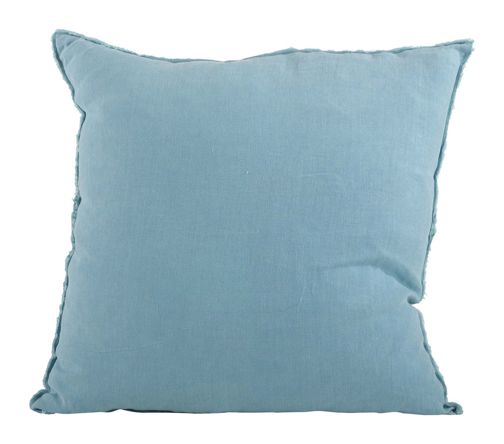 SARO LIFESTYLE Graciella Collection 100% Linen Down-Filled Throw Pillow with ocean blue