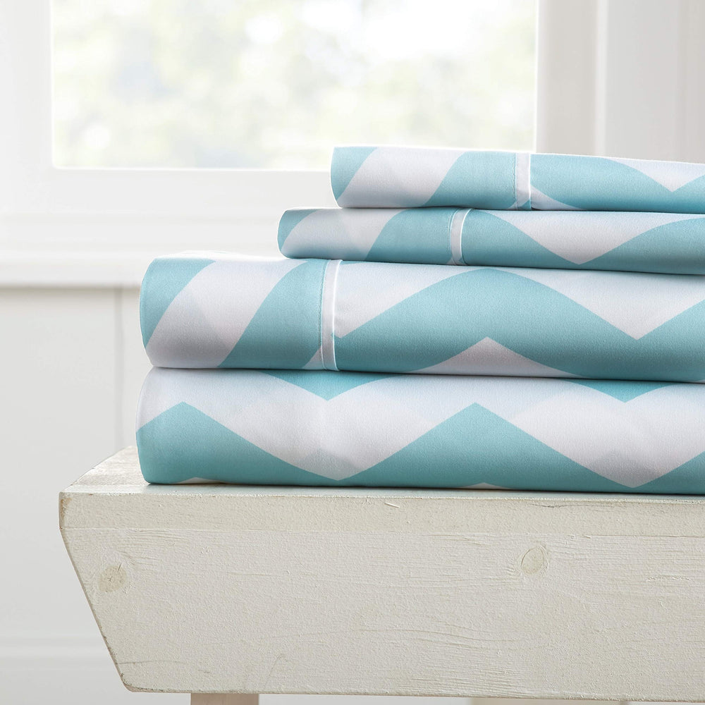 4 Piece urquoise Chevron Pattern Sheet California King Set Cream White Stripe California King - arrow-turquoise