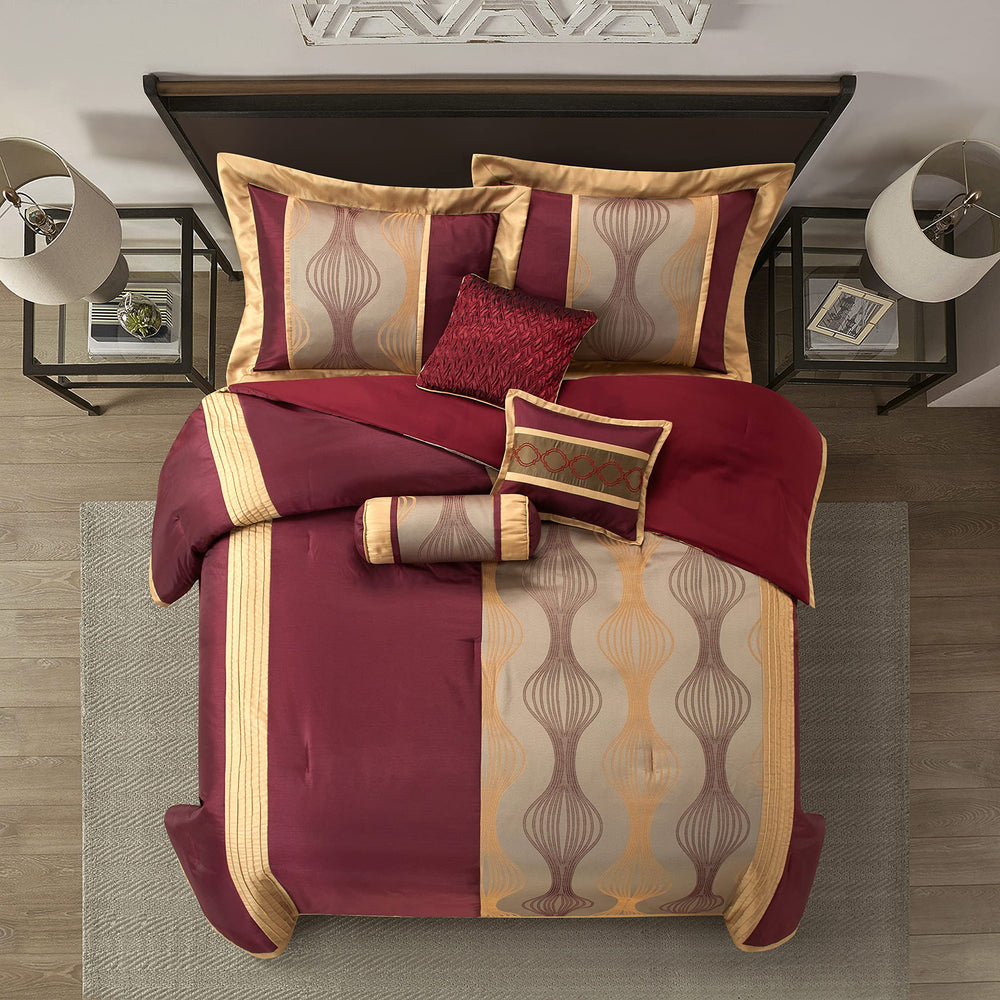 Stratford Park Moderna 7-Piece Comforter Bedding Set Wine Gold California King Wine/Gold - California King