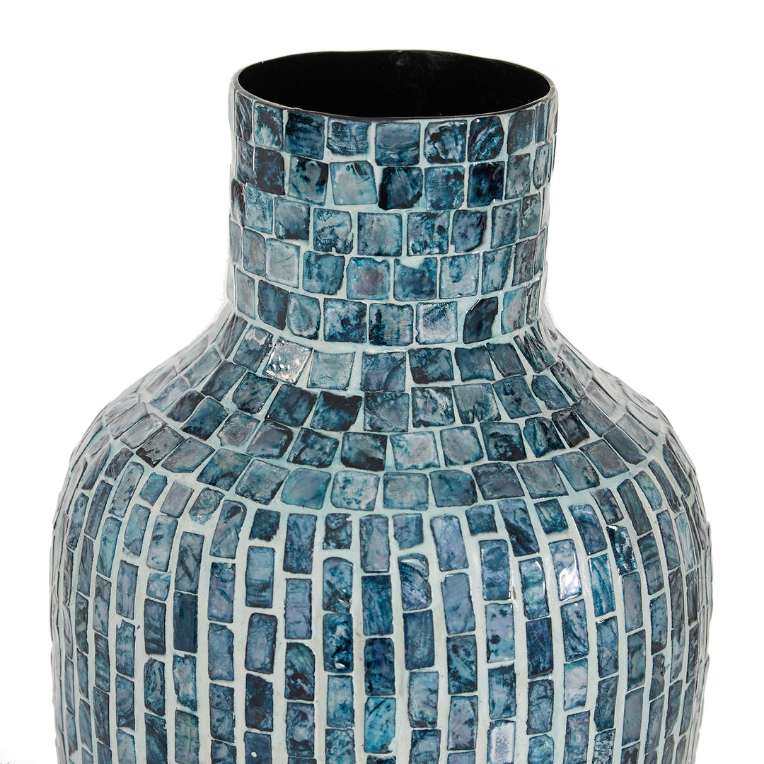 Blue Mosaic Shell Patterned Vase 9.25" X 15.5" 9 X 16 Wood