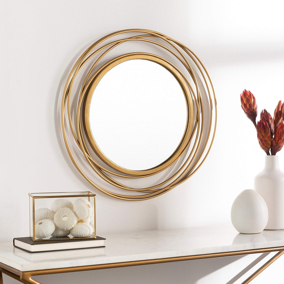 Modern Circles Golden 21-inch Round Mirror 22" h X 21" w Gold Contemporary