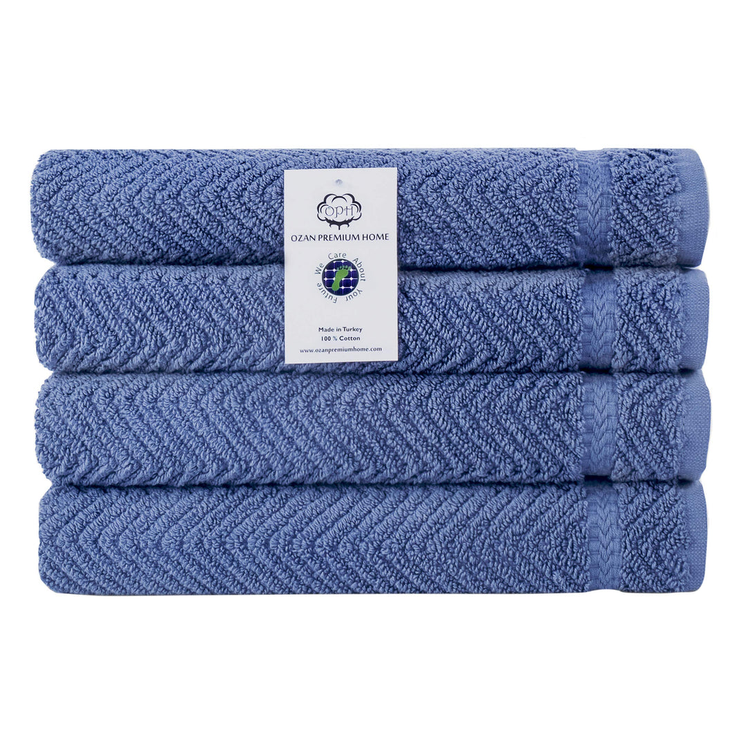 Ozan Premium Home Maui Collection 100% Cotton Towels Sets for Bathroom (4 Midnight Blue