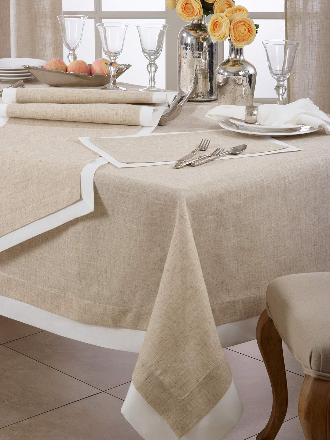 SARO LIFESTYLE 1982.N67B Moldura Collection Double Layer Tablecloth 67" x 67"x140" - Natural