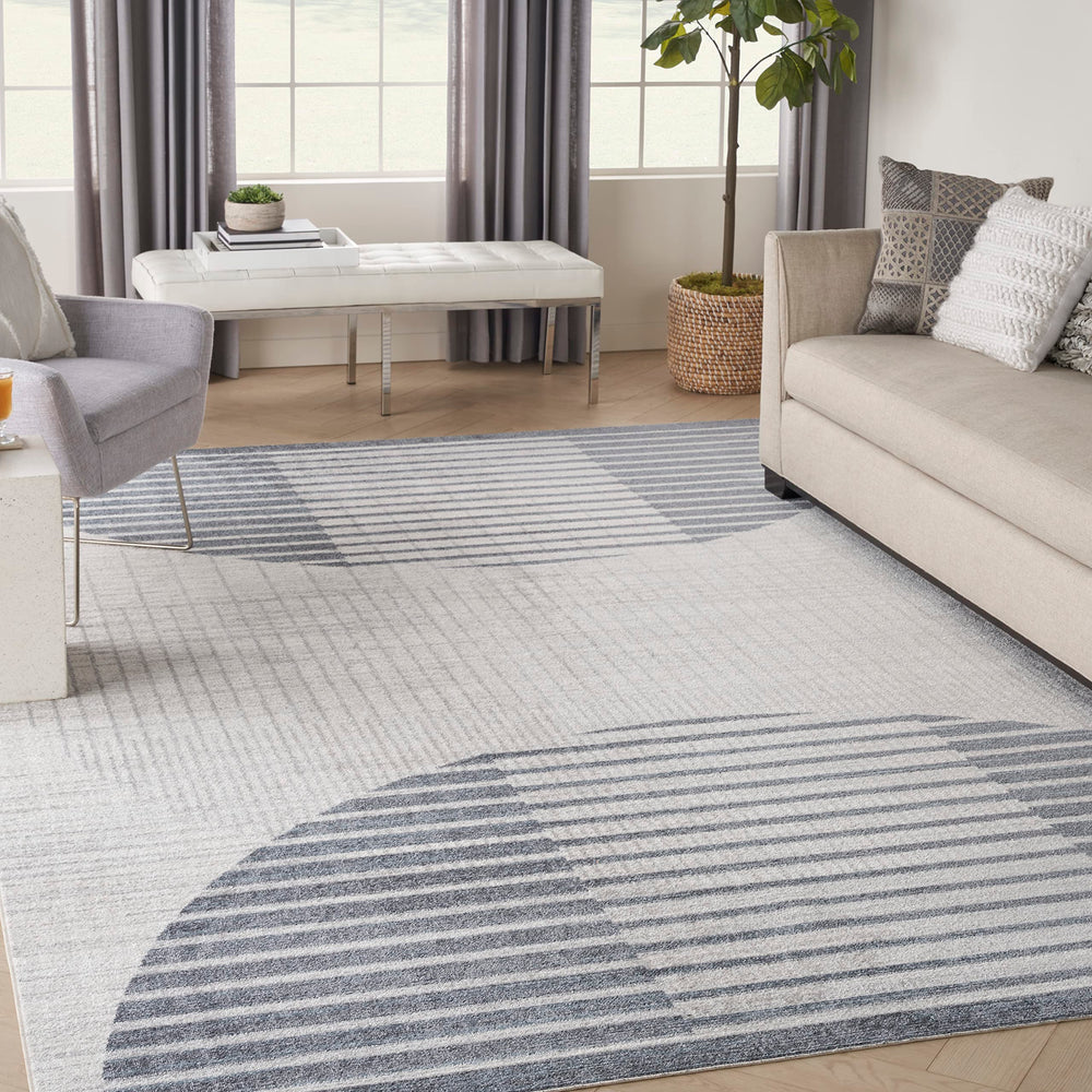 Nourison Astra Machine Washable Geometric Ivory Blue 9' x 12' Area -Rug Easy 9' x 12' - Ivory/Blue