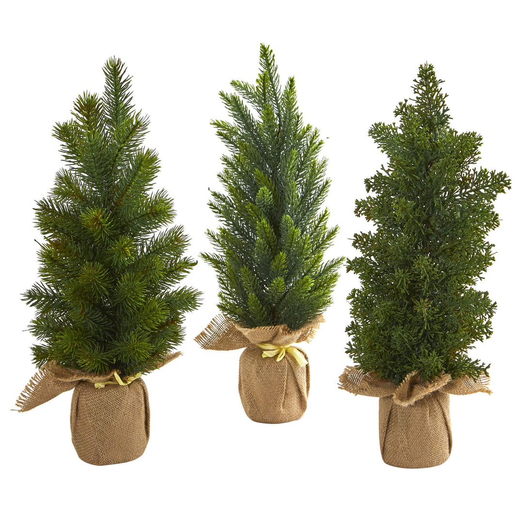 Nearly Natural 15in. Mini Cypress and Pine Artificial Tree (Set of 3)