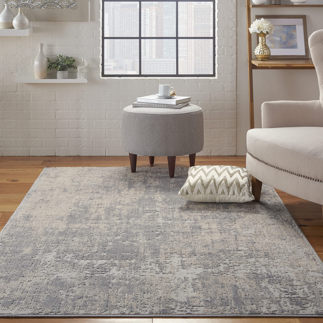 Nourison Rustic Textures Rustic Ivory/Silver 5'3" x 7'3" Area -Rug Easy 5'3" x 7'3" - Ivory/Silver