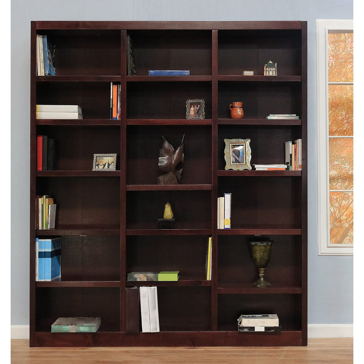 Traditional 84" Tall 18-Shelf Triple Wide Wood Bookcase in Dry Oak