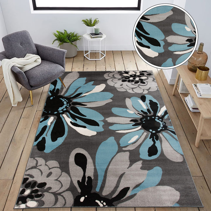 Rugshop Modern Flowers Area Rug 7' 10" x 10'2" Blue