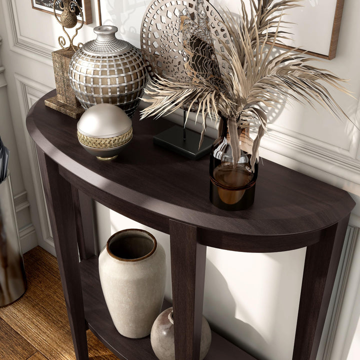 Contemporary Brown Decorative 1-Shelf Half-Moon Console Table Modern Cappuccino