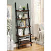 6ft Brown Black Leaning Bookcase Ladder Shelf Wood 5 Tier Bookshelf Tilted Dark Walnut/Black