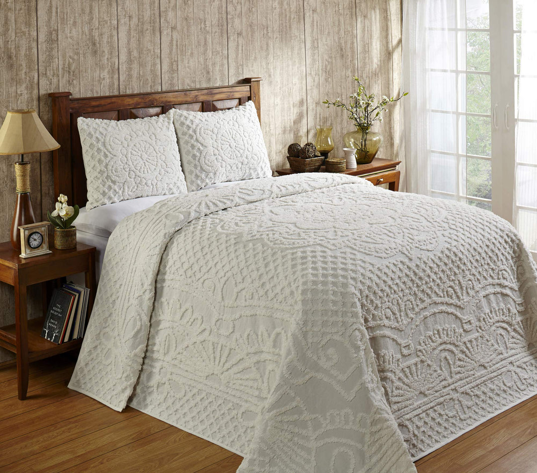 Better Trends Chenille Bedspreads Set Full/Double Size Trevor Collection Ivory - Full