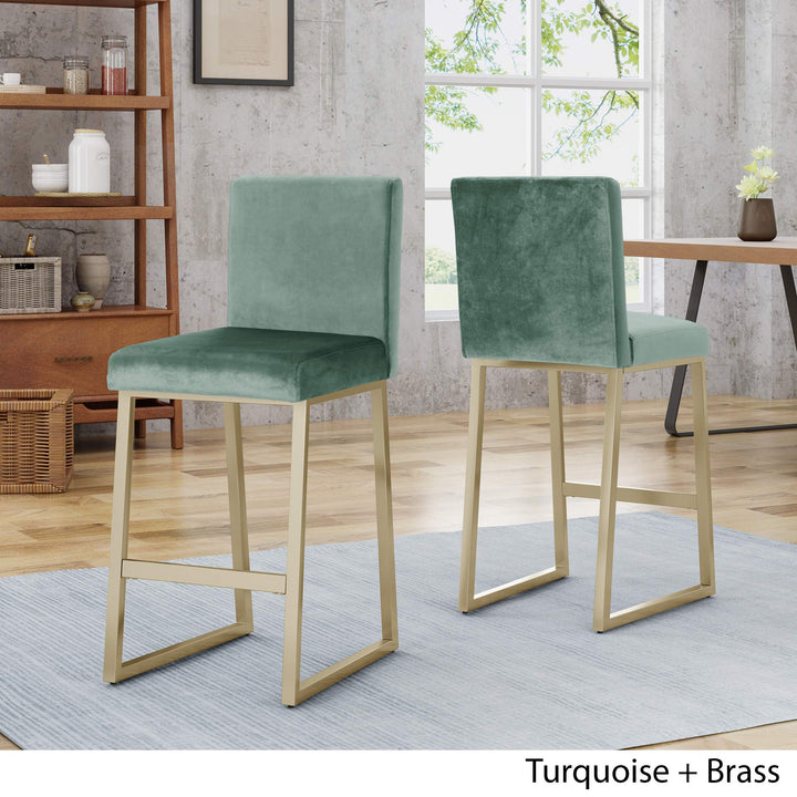 Christopher Knight Home Lexi Modern Velvet Barstools and Brass Set