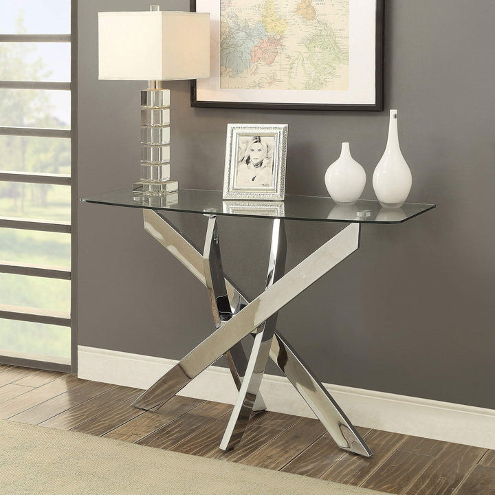 ZCYINGQ Metal X-Cross Sofa Table Clear Silver Contemporary Transitional