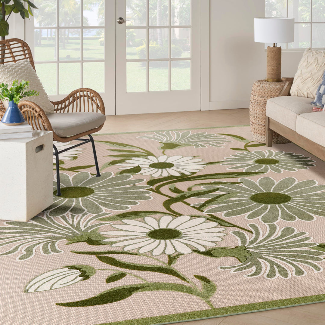 Nourison Aloha Indoor/Outdoor Ivory Green 12' x 15' Area Rug Easy-Cleaning Non 12' x 15' - Ivory/Green