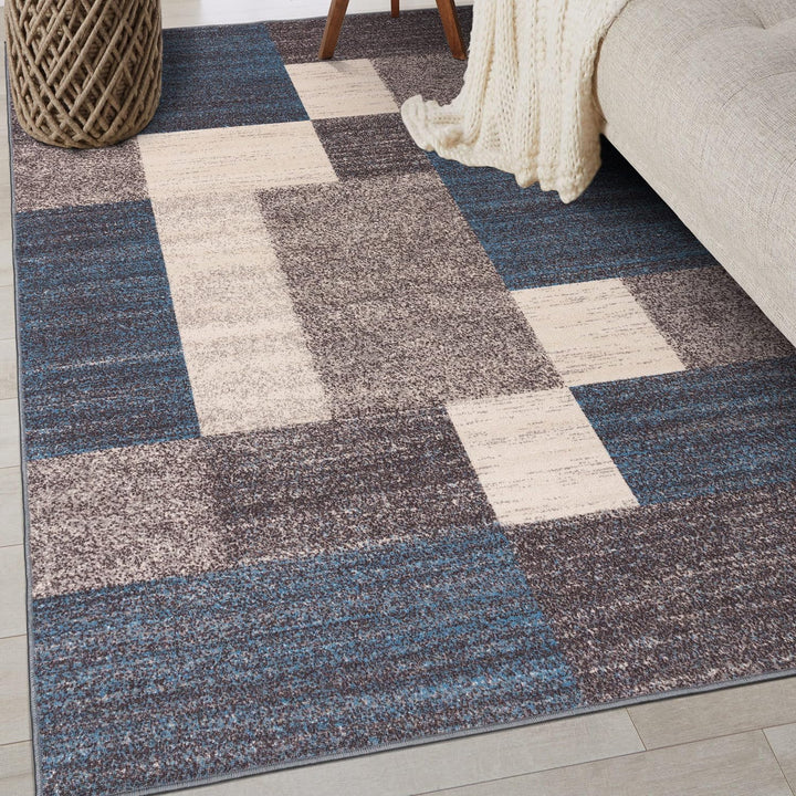 Rugshop Modern Boxes Design Non-Slip Area Rug 3'3" x 5' Blue 3'3" x 5' - Blue