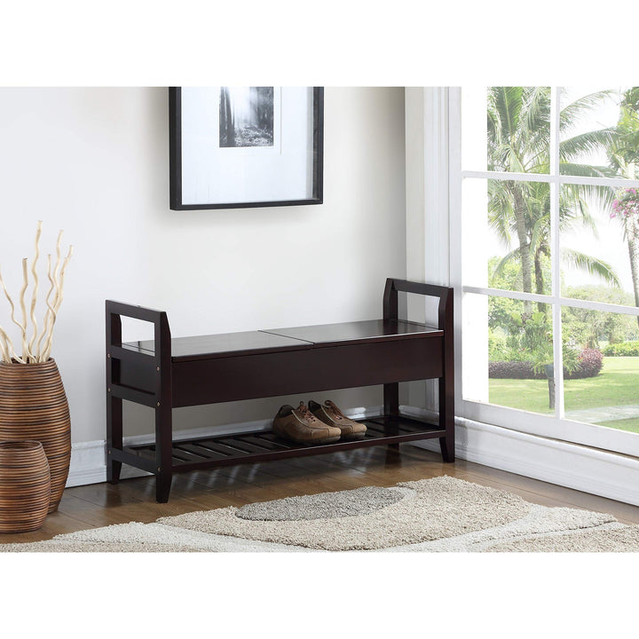 Espresso Storage Shoe Bench Brown Modern Contemporary Solid Fabric Wood