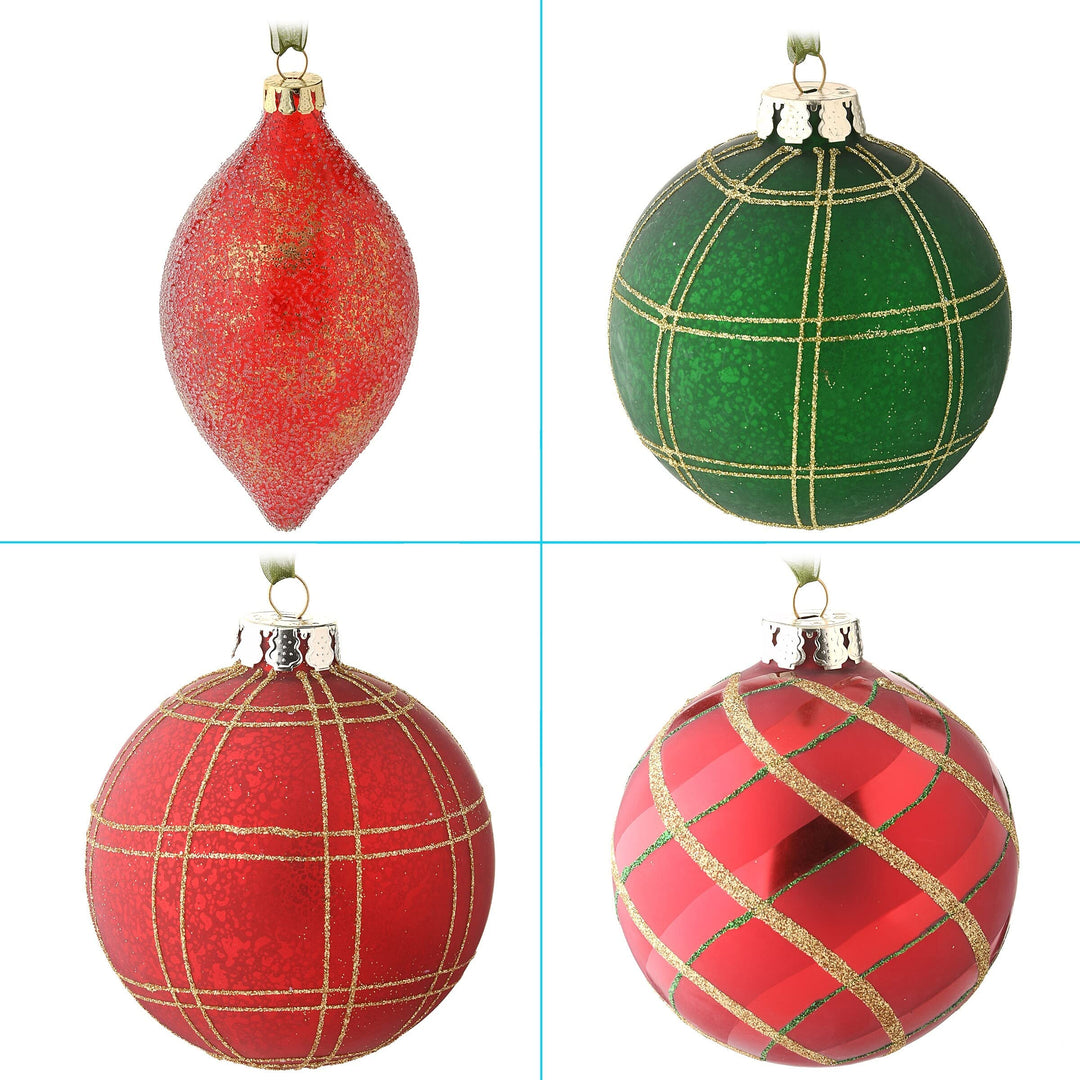 20-Piece Christmas Tree Ornament Set Rural Collection 4 in Red Glass Handmade - Diamond Home USA