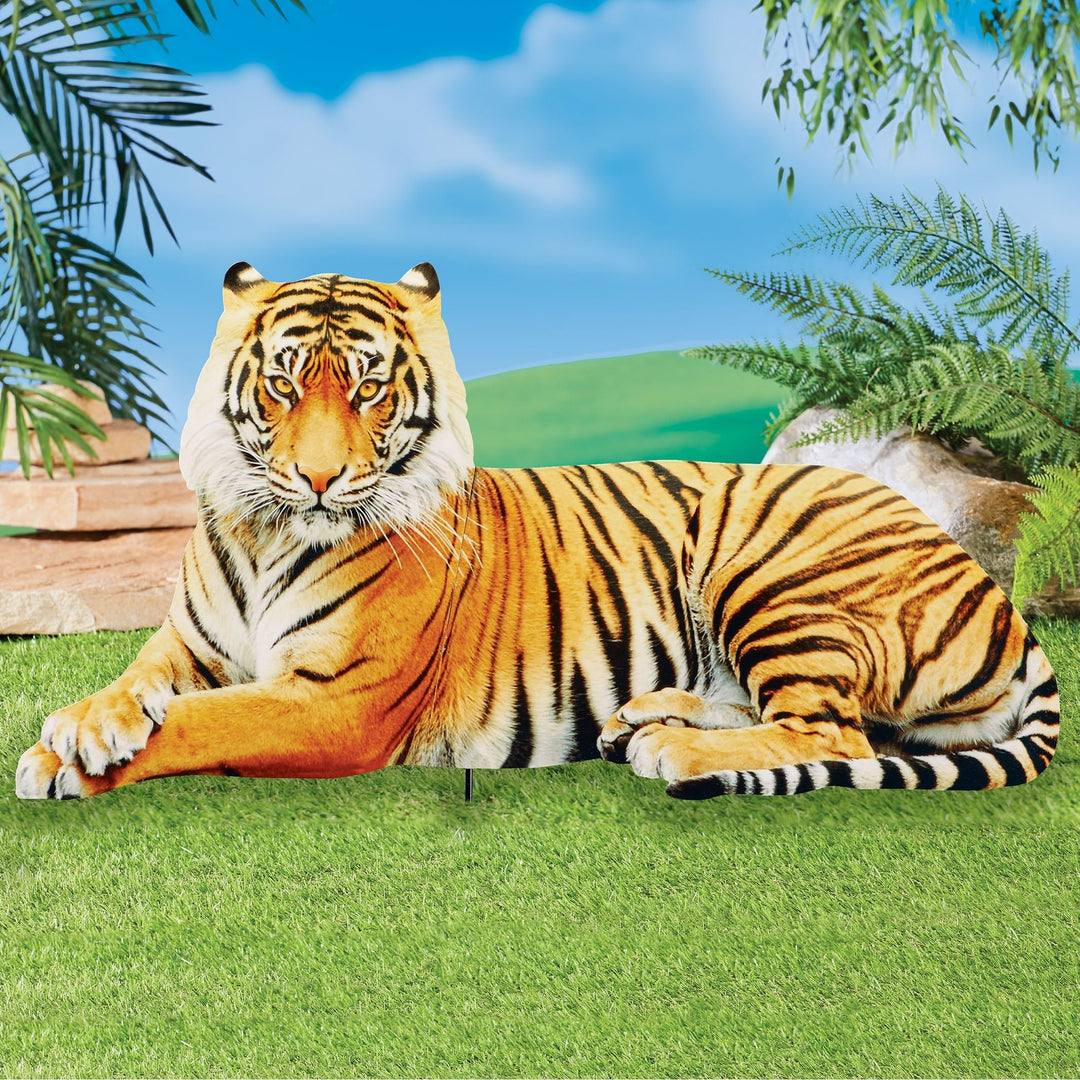 Realistic Laying Tiger Outdoor Garden Stake X Orange Metal