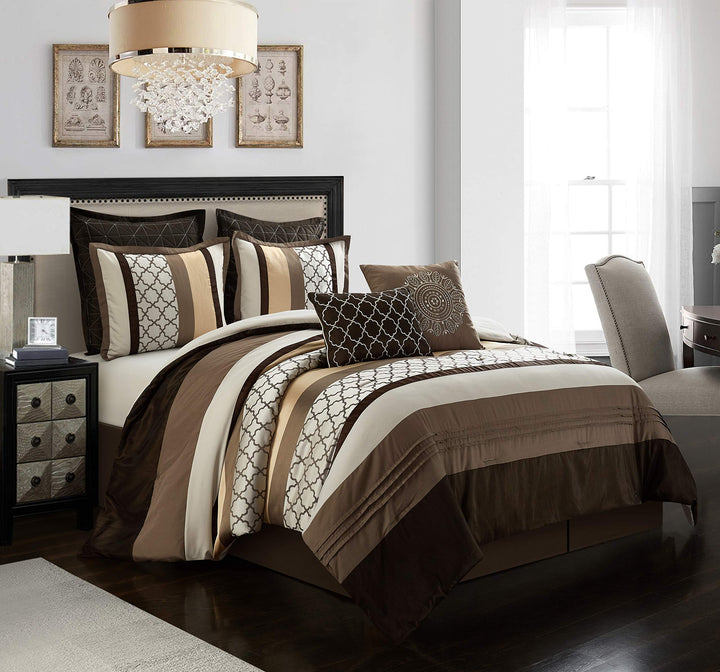 Stratford Park Bedding Striped Pintuck 8-Piece Comforter Set Brown California Brown - California King