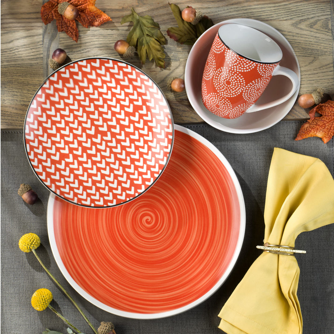 Euro Ceramica Simpatico 16 Piece Stoneware Dinnerware Set ; Opulent Orange