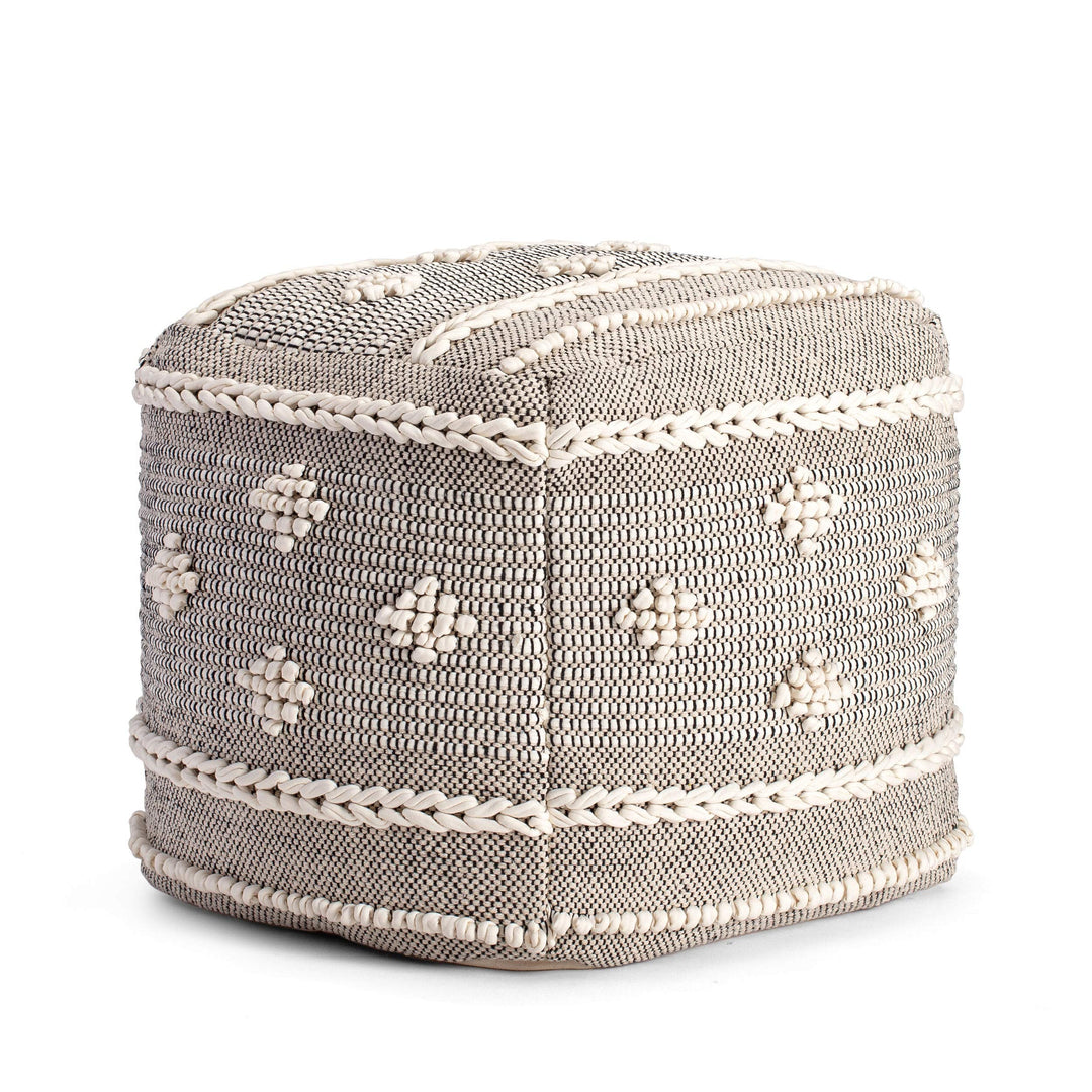 Street 20" X Black Ivory Pouf Off/White Bohemian Eclectic Modern Contemporary