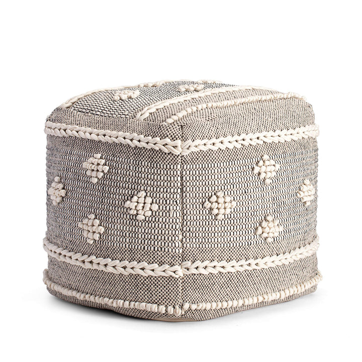 Street 20" X Black Ivory Pouf Off/White Bohemian Eclectic Modern Contemporary