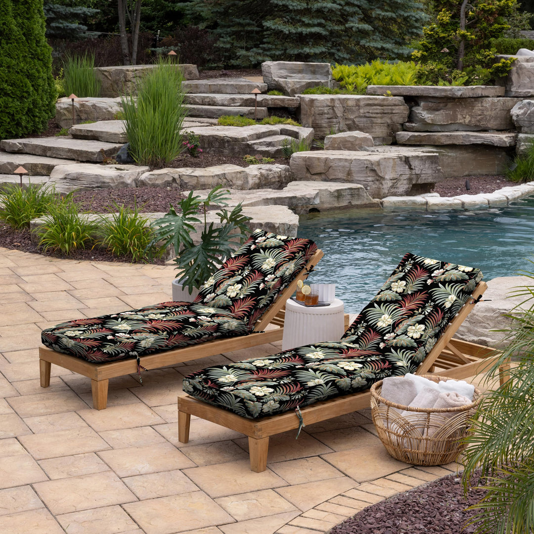 Arden Selections Outdoor Plush Modern Tufted Chaise Cushion 76 x 22 Water Garden Floral