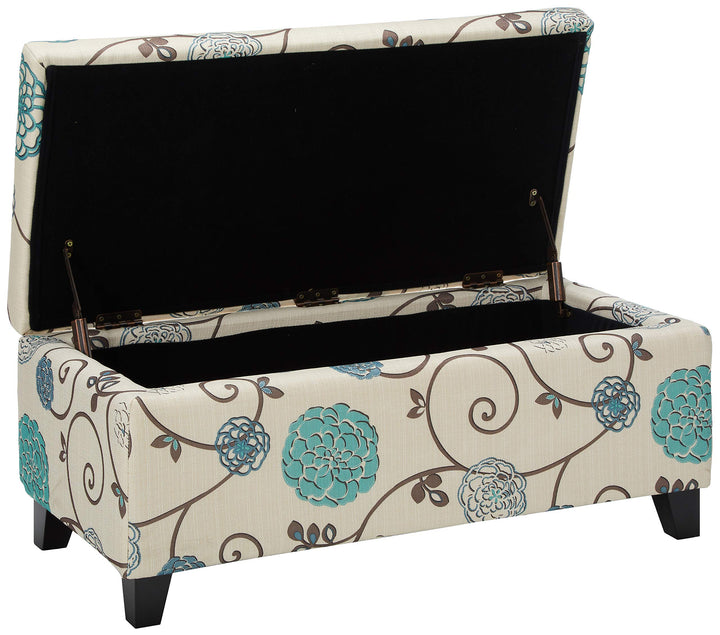 Christopher Knight Home Breanna Fabric Storage Ottoman White And Blue Floral