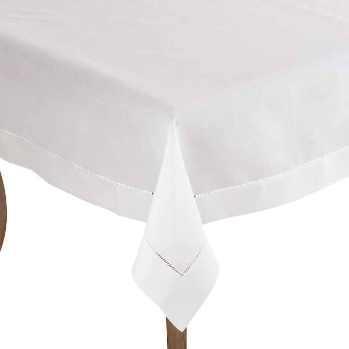 SARO LIFESTYLE 6300.W90S Rochester Collection Tablecloth with Hemstitched Border 90"x90" - White