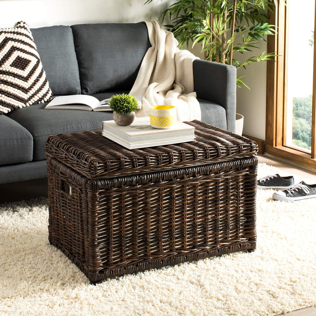 30" Wicker Storage Trunk Brown Rattan