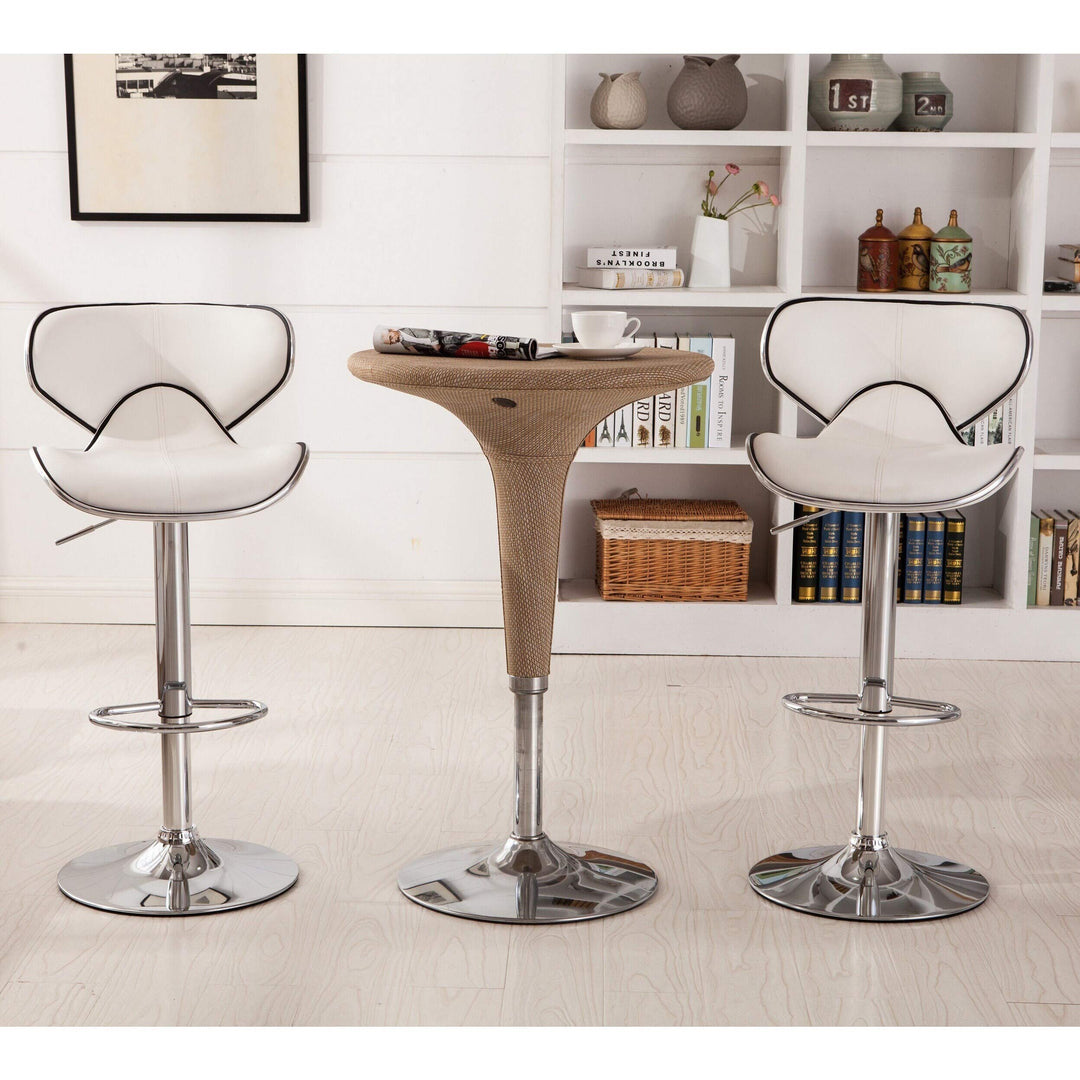 Roundhilll Furniture Masaccio Leatherette Airlift Adjustable Swivel Barstool White