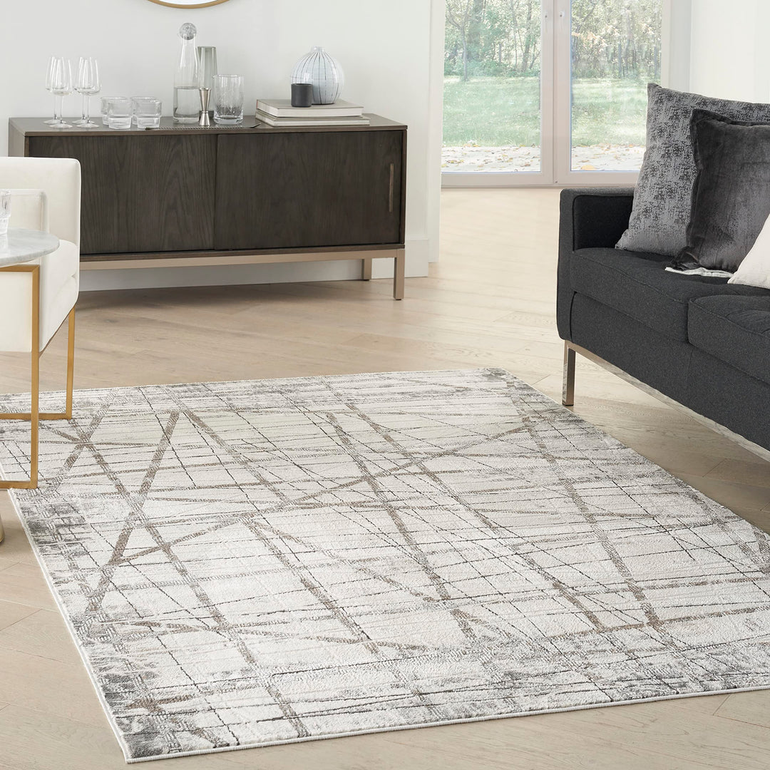 Nourison Desire Abstract Grey Silver 5'3" x 7'3" Area -Rug Easy -Cleaning Non 5'3" x 7'3" - Grey/Silver