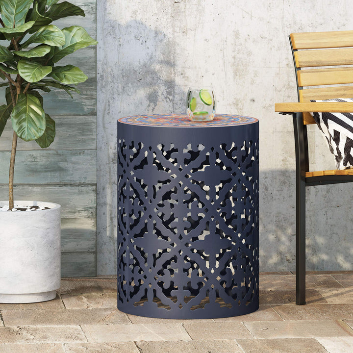 Christopher Knight Home Joseph Outdoor Lace Cut Side Table with Tile Top