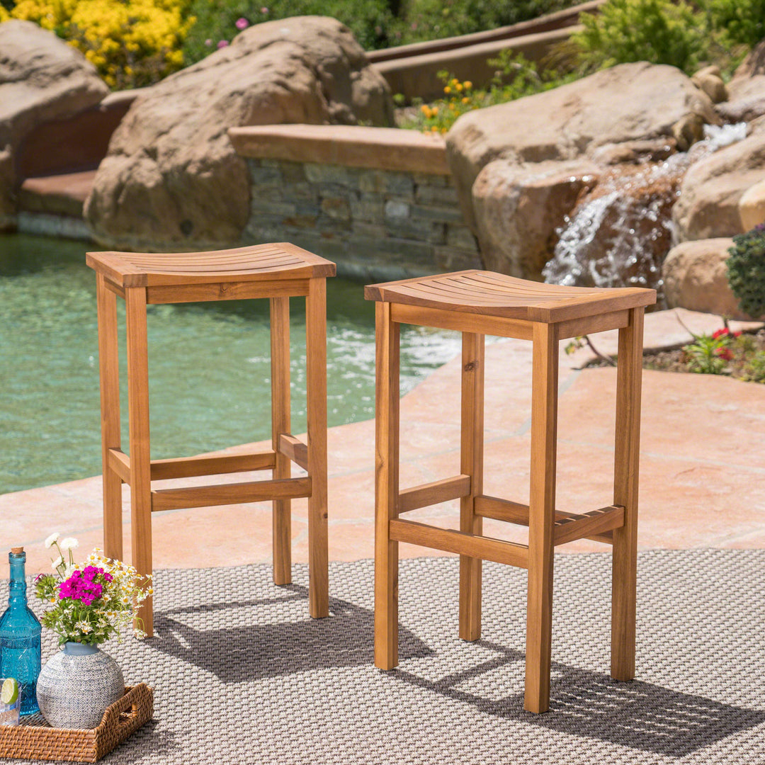 Christopher Knight Home Caribbean Outdoor 30" Acacia Wood Barstools 2-Pcs Set natural stained