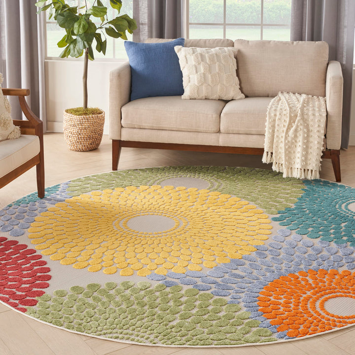 Nourison Aloha Indoor/Outdoor Multicolor 7'10" x Round Area Rug Easy Cleaning 7'10"xRound - Multi