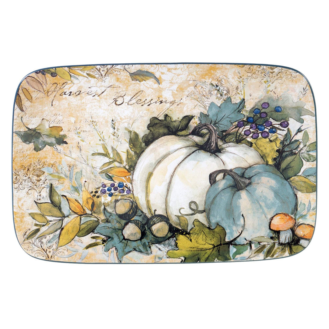 Harvest Gatherings Rectangular Platter Blue Green Multi Color Fruit Farmhouse